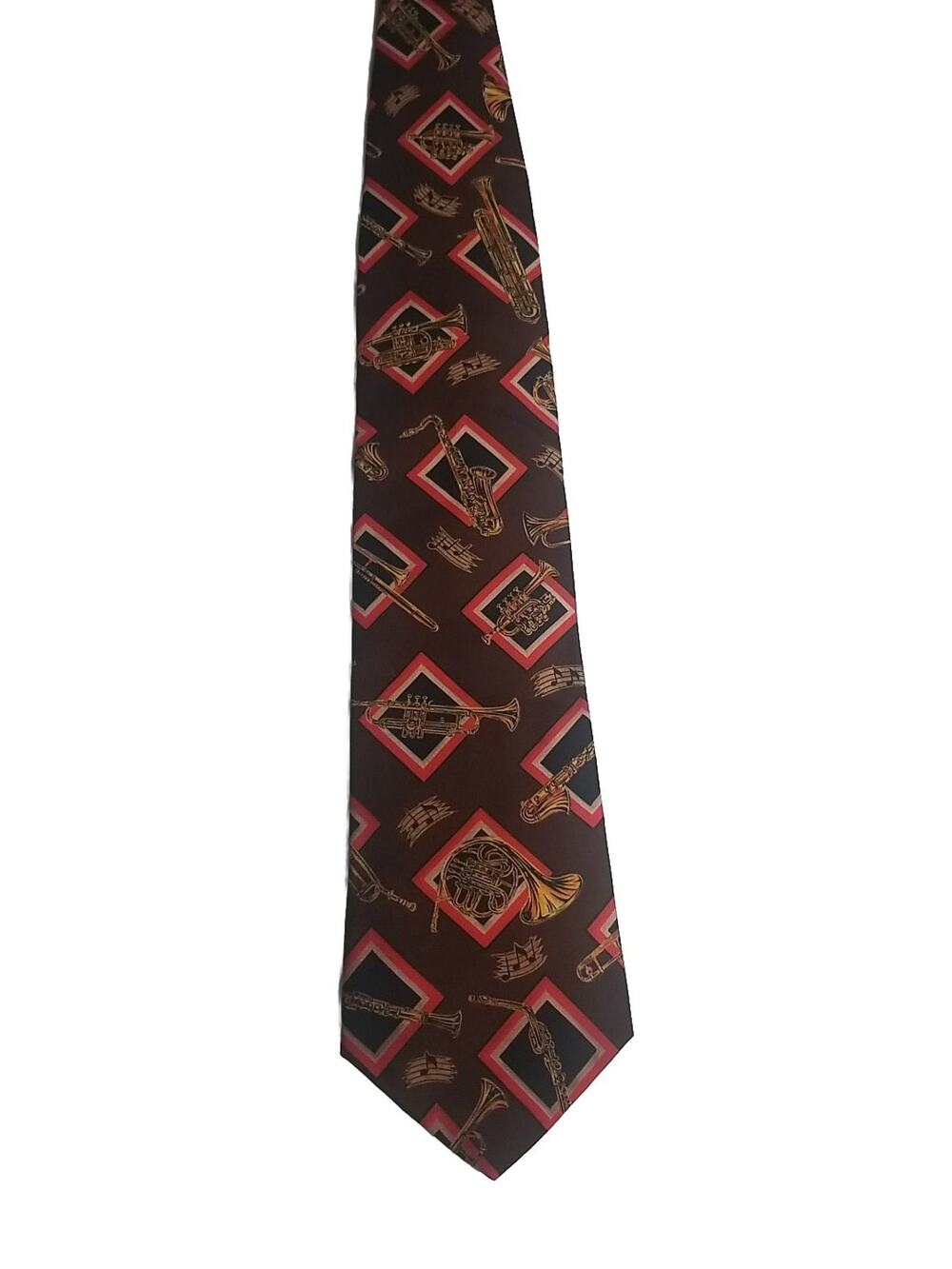 Vintage D'em Crazy 1995 Crazy Horns Band Music Trumpet French Horn Necktie tie